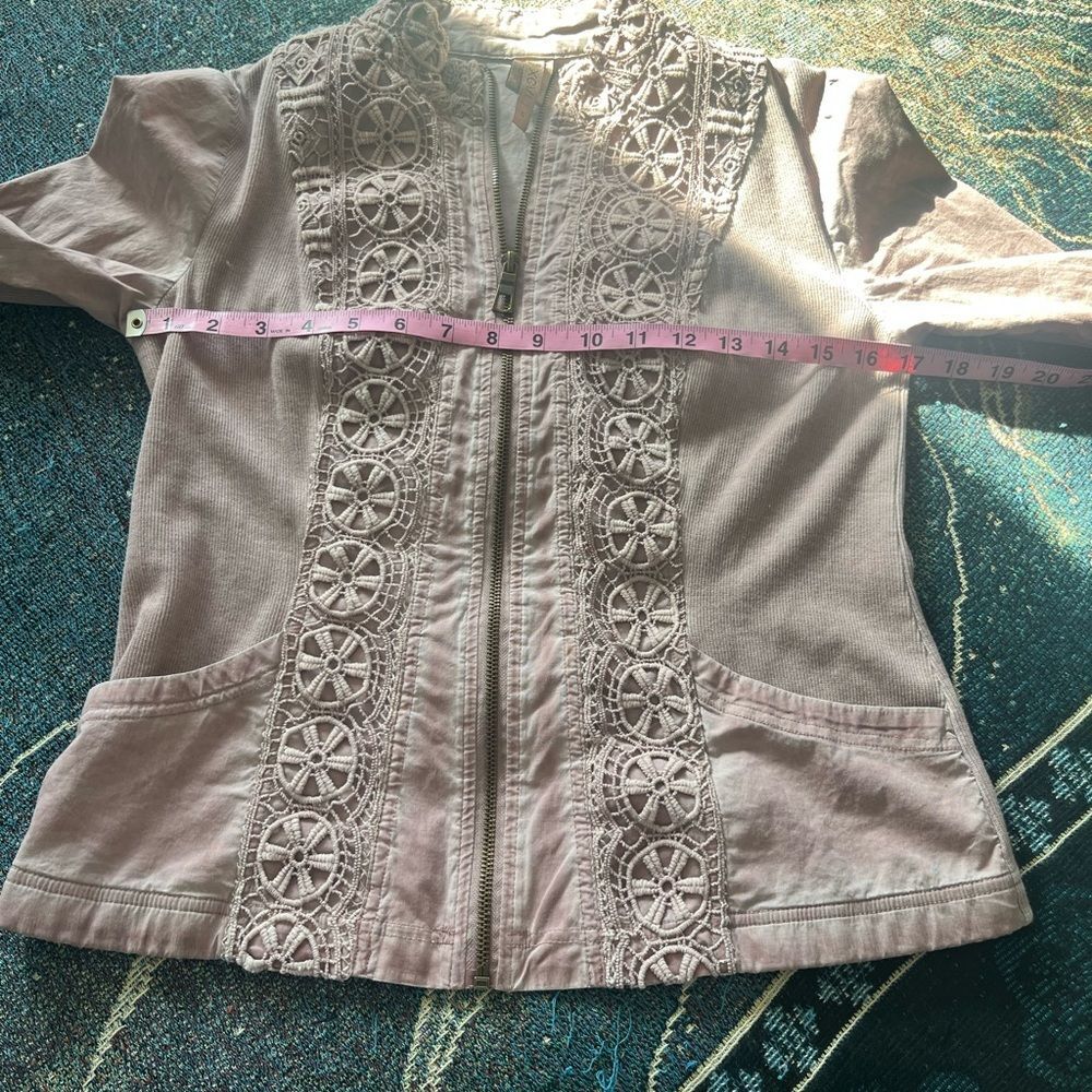 XCVI Embroidered Zip Jacket Women’s S Dusty Rose Cotton Blend Boho Lace Preppy - Picture 12 of 14